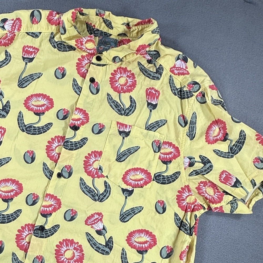 RVCA Shirt Mens 2XL Yellow Floral Button Up Short Sleeve Luke Pelletier Edition